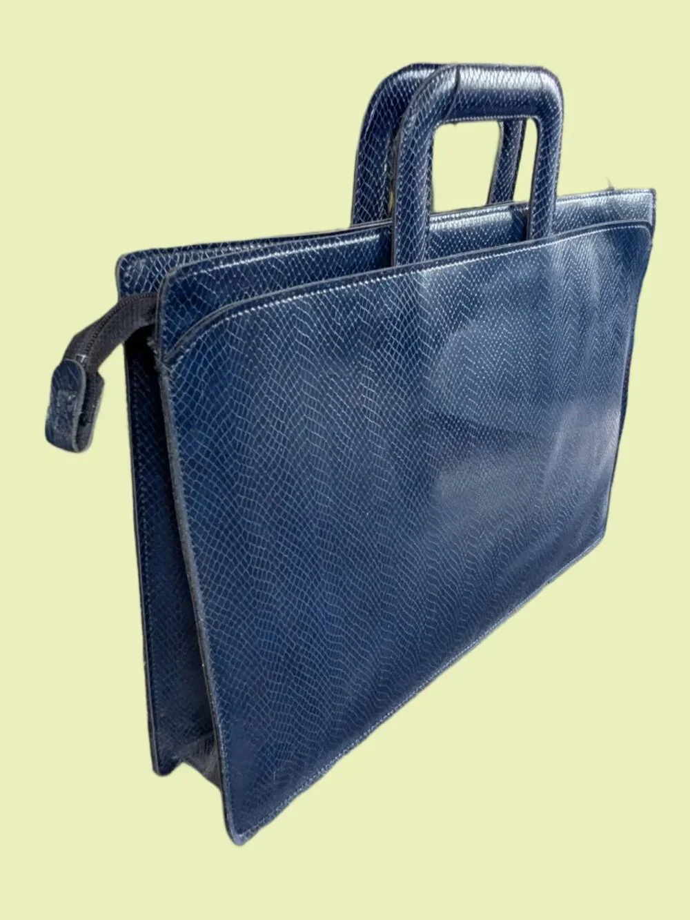 Hazel's Blue Leather Snakeskin embossed Briefcase with retractable handles